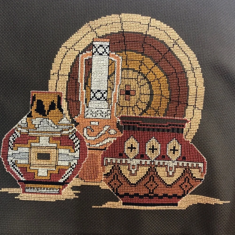 Vintage Handmade Cross Stitch Indian Heritage Baskets Southwestern Pottery